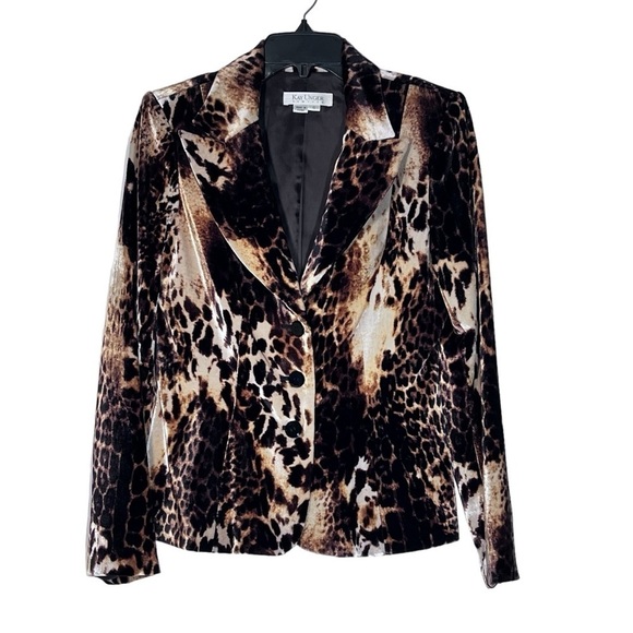 KAY UNGER NEW YORK Velvet Velour Leopard Animal Print Blazer Jacket Women's Sz 6 - Picture 13 of 16